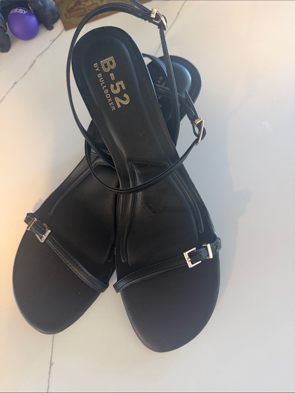 B-52 by Bullboxer Black Strappy Ankle Buckle Sandals